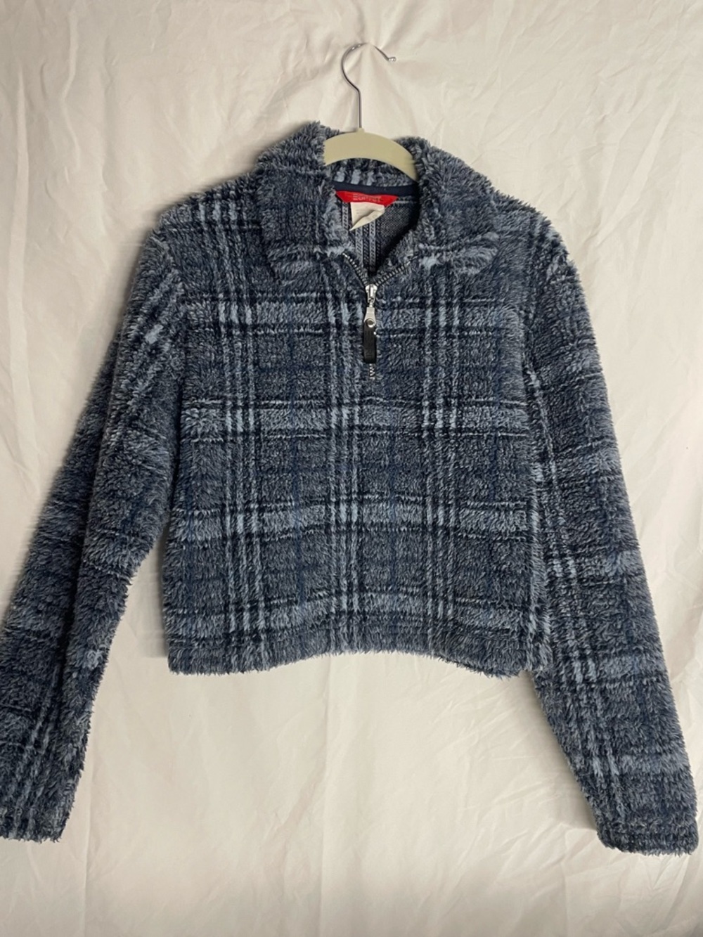 Esprit Plush Half-Zip Teddy Jacket - Navy Plaid